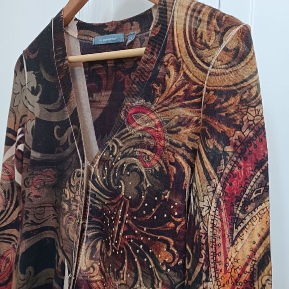 NY Collection Paisley Gold Studded Cardigan - Picture 2 of 15